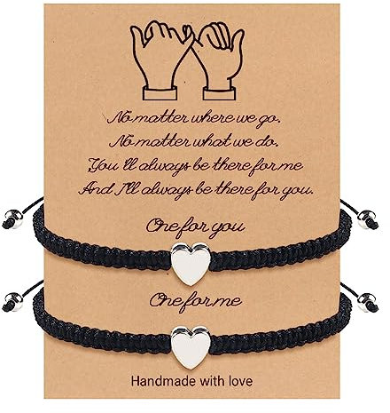 2 Stück Freundschaftsbänder für Mädchen, Schwarzes Geflochtenes Seilarmband, WGXIA Mutter Tochter Armband Set Herz Handgefertigt Einstellbarem Geflochtener Schmuck fur Eltern-Kind-Beziehung