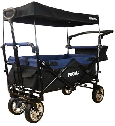 FROSAL Bollerwagen Loki faltbar Transportwagen klappbar schwarz-blau Kinder Klappbollerwagen PU Räder