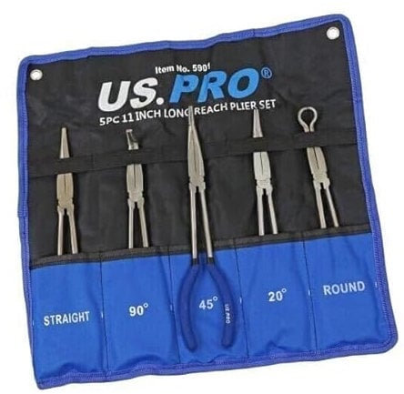 US PRO Tools 5pc 11/275mm Long Reach Nose Pliers, Plier Set