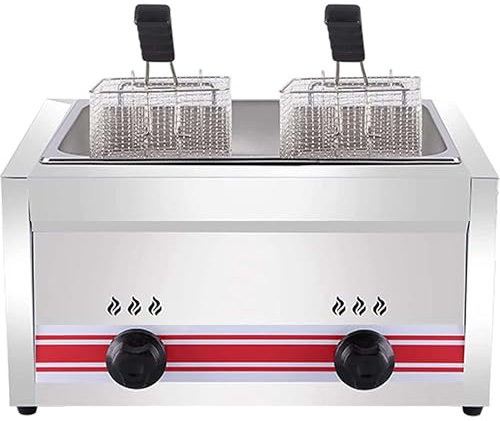 DPDZSW Friggitrice a Gas Grande capacità 10L/20L/30L,Friggitrice in Acciaio Inossidabile,Potenza Fuoco Regolabile, con Cestelli E Coperchi,per Patatine Ciambelle Pesce,Singlecylinder20L