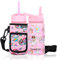 FAHRMOSIS Kinder-Wasserflasche mit Gurt und 2 Deckeln – wiederverwendbare, doppelt isolierte Wasserflasche – auslaufsichere Kinder-Wasserflasche für Schule und Outdoor-Aktivitäten – Rosa (Prinzessin)