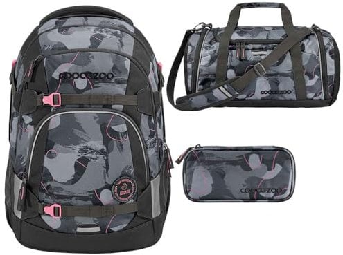 coocazoo MATE Schulrucksack-Set 3tlg inkl. Sporttasche und Schlamperbox (Bubble Brush)