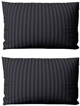 Visaggio 2 er Set Kissenbezüge 40x80 cm Premium Mikrofaser Damast Kissen Bezug Gestreift Schwarz