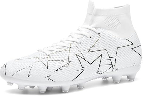 WETIKE Fußballschuhe Herren High Top Spike Professionelles Trainingsschuhe Damen Athletics Fussballschuhe Outdoor Sport Football Schuhe,D Alle Weiß,37 EU