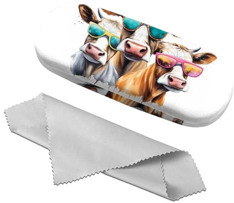 Zewurtuw Brillenetui, Hartschale, Sonnenbrille, schützende Brillen-Halter, Box mit Reinigungstuch für Damen, Mädchen, Männer, niedlich, M13-Kuh, Einheitsgröße