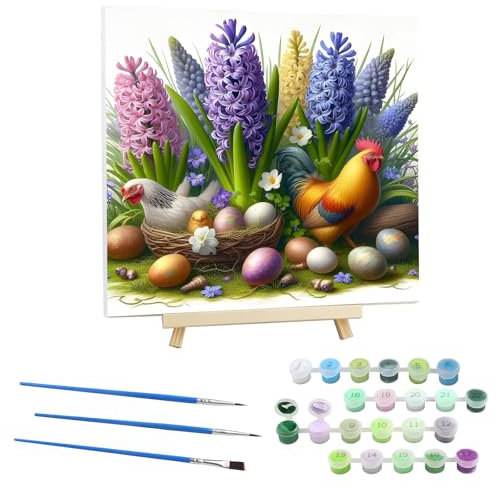 EOBROMD Peinture par Numero Adulte Fleurs,Kit de Peinture à l'huile sur Toile Bricolage avec Cadre en Bois et Chevalet, Jacinthe Peinture Sans Plis Toile pour Décoration de la Maison 30x30 cm