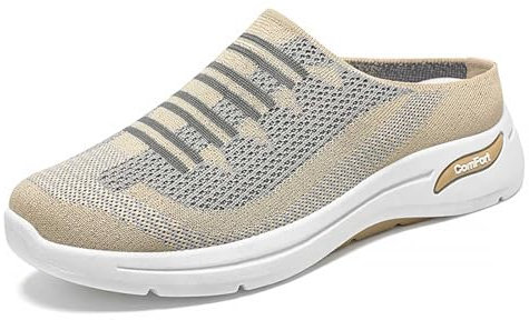 MONDEX Zapatillas para Mujer con Soporte para el Arco, cómodas Zapatillas ortopédicas, Zapatos de Lona Transpirables, Zapatos Antideslizantes, Zuecos de jardín de Verano para diabéticos,Beige,41