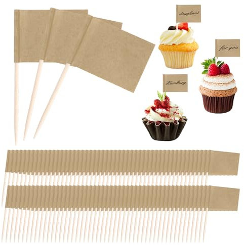 100 Stk Leere Zahnstocher Flaggen,kraftpapier Flagge Zahnstocher,Flaggenpicker,Zahnstocher Papierfähnchen,Kraftpapier Fähnchen zum Beschriften,Cupcake Fähnchen,Klein DIY Cocktail Zahnstocher,für Party