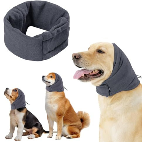 Yanmucy Tour de Cou et Oreilles pour Chien à Velcro Réglable pour Soulager l'anxiété Snood Cache pour Protection Protège-Oreilles (Gris, L)