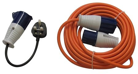 Caravan Electric Hook Up Cable 1.5MM 10M - 25M (Fly Lead Adaptor Mains Electricity Extension Lead) (With Fly Lead Adaptor, 15 Metre)