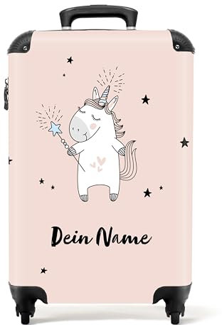 NoBoringSuitcases.com® Kinderkoffer Mädchen - Koffer Kinder - Hartschalenkoffer Einhorn - Reisekoffer Rosa - Trolley Kinder Mädchen - 55x40x20 - Handgepäck - Rollkoffer - Fotokoffer - Personalisiert