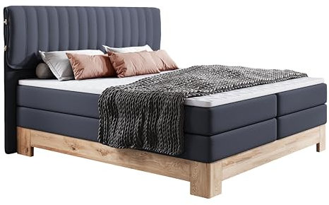 DomiMeble DomoHome Boxspringbett Mit 7-Zonen-Taschenfederkern, Eichenholz-Rahmen, Polsterbett Mit Kaltschaum-Topper Für Optimalen Schlafkomfort 140x200 cm Farbe: Blau