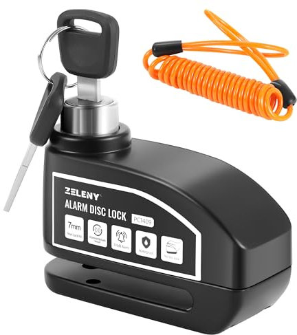 ZELENY Antivol Moto, Bloque Disque Alarme 110db, Alarme Vélo Haute Sécurité, Bloc Disque avec 1.5m Câble Rappel, 6 Piles de Rechange et Sac de Cadenas Moto, Bloc Disque pour Moto Velo Moped (Noir)