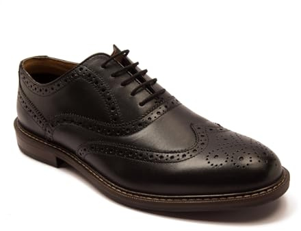 Thomas Crick 'Waldew' Men’s Leather Brogue Shoes | Formal Lace‑Up Wingtip Oxford Shoes | Comfortable, Durable, Stylish for Classic Formal & Smart Casual Black