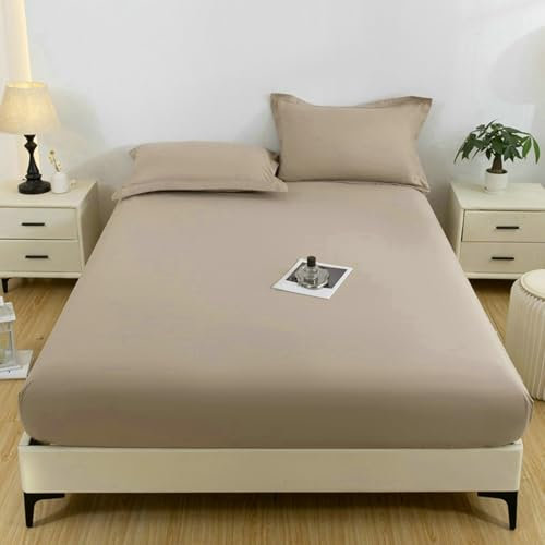 Stfery Spannbetttücher 220X180, Gewaschene Baumwolle Bettlaken Einfarbige Farbe Spannbetttücher Matratzenhöhe Bis 5-30cm Khaki