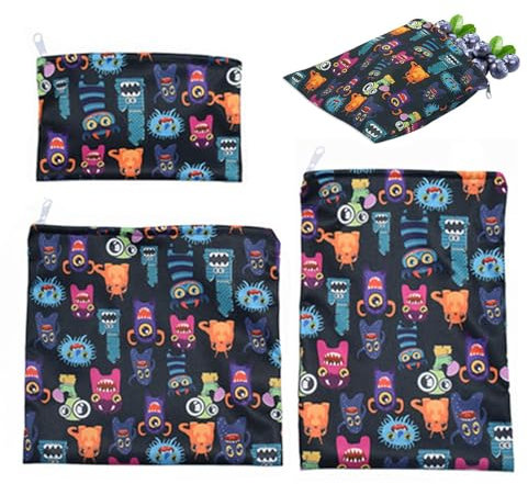 Sacchetti di stoffa riutilizzabili – 3 sacchetti ecologici per sandwich | Sacchetti lavabili per pane, biscotti, snack, tasche con cerniera per cucina, sacchetti per alimenti sostenibili