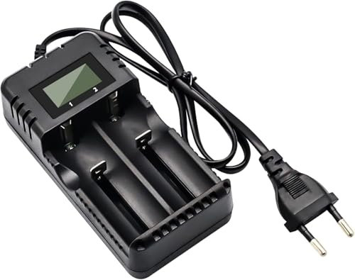 Pixelure Cargador de Batería con LCD, Cargador de Batería Li-Ion de 2 Ranuras con Carga Rápida Inteligente, para una Variedad de Baterías de Iones de Litio 3,7 V 26650/18650/14500/16340 (Small)