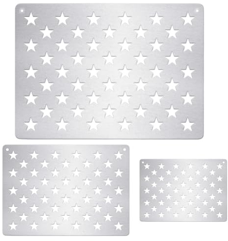 Peacoblue 3-teiliges Schablonenset mit 50-Sterne-Amerikanischer-Flagge – Edelstahl-Schablonen mit 13 Sternen von 1776 für Tag der Arbeit, Unabhängigkeitstag & DIY-Bastelarbeiten, gemischte Größen