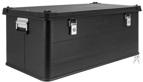 Trucky Aluminium Box mit Deckel Schwarz Alu Kiste Alukiste Auswahl Transportbox Metallbox Aufbewahrungsbox Boxen Abschliessbar Metallkiste, Größe:140 L