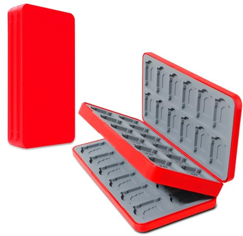 Switch Game Case for Nintendo Switch/Lite/OLED, Magnetic Closure Switch Game Holder Cartridge Case with 48 Games Card Slots & 48 SD Cards Slots, Portable Travel Cases for Nintendo Lite & OLED, Red