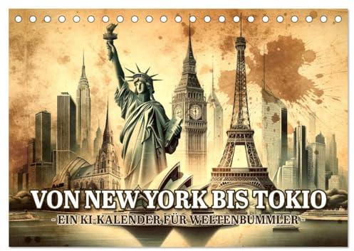Von New York bis Tokio - Ein KI-Kalender für Weltenbummler (Tischkalender 2026 DIN A5 quer), CALVENDO Monatskalender: Weltreise in Pinselstrichen (CALVENDO Orte)