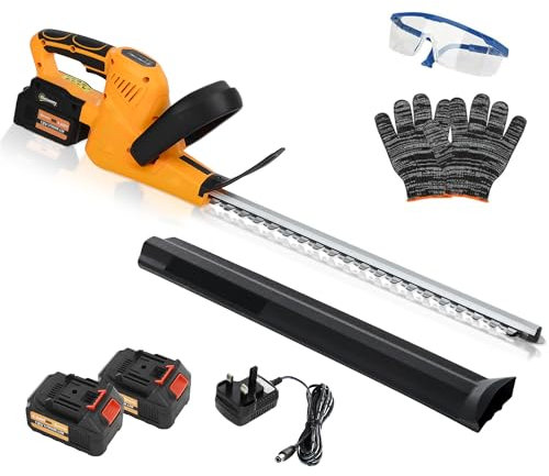 Outsunny 20 Cordless Hedge Trimmer, 18V Electric Hedge Cutter with 51cm Dual Action Blade, 2 x 4000mAh Batteries and Brushless Motor for Garden Branches, Shrubs, Twigs, Orange