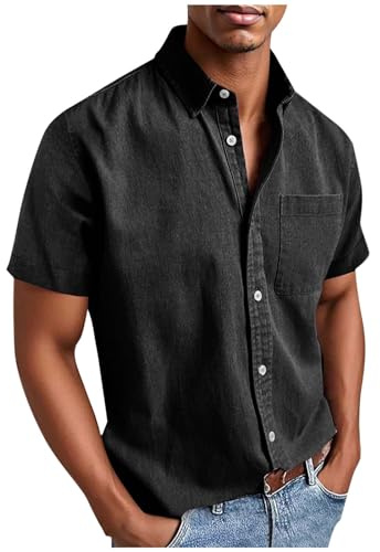 Chemise à manches courtes pour homme - Infroissable - Avec poches - Grandes tailles - Chemise d'été boutonnée - Coupe droite