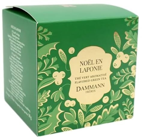 Dammann Christmas Tea Green - Natale in Lapponia - Tè verde aromatizzato alla cannella, mirtillo rosso e arancia - 25 bustine di cristallo