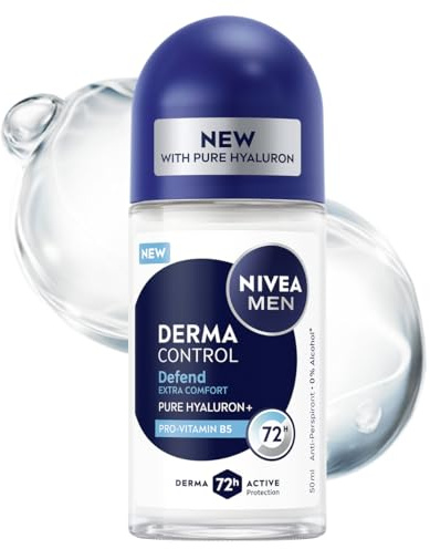NIVEA MEN Derma Control Defend Antitranspirant für Herren roll on - 72h Schutz mit Hyaluronsäure und Provitamin B5, 50ml
