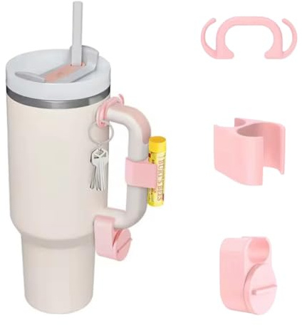 Set of 3 Stanley Cup Accessories, Double Hook Key Holder, Lipstick Holder and Jewellery Storage Box, Pink for 30/40 oz (Pink)