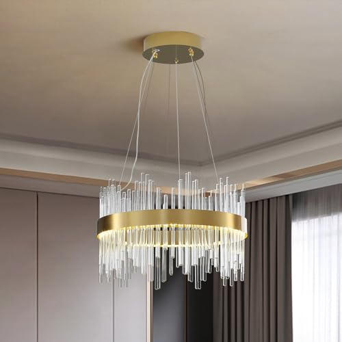 HvKvHvY Moderner Kristallleuchter, Led-Pendelleuchte In Gold, Deckenleuchte, Halb BüNdig Montierter Kronleuchter, HäNgelampe FüR KüChe, Wohnzimmer, Schlafzimmer, Flur, Treppenhaus, 40 Cm