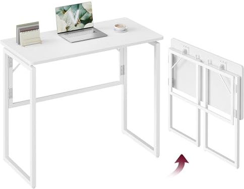 VASAGLE Scrivania per Computer Pieghevole, Piano in Unico Pezzo, Angoli Arrotondati, Tavolo da Ufficio, Camera da Letto Balcone Campeggio, Facile da Montare, 80 x 40 cm, Bianco Neve LWD151WF01