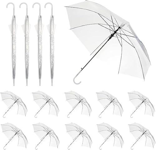 CODOHI 15 Stück Klarsicht Regenschirme 95 cm für Hochzeit, Große Transparente Kuppelschirme mit 8 Rippen, Weißer Halbdurchsichtiger Schirm mit Automatikgriff für Damen, Herren, Braut & Brautjungfern