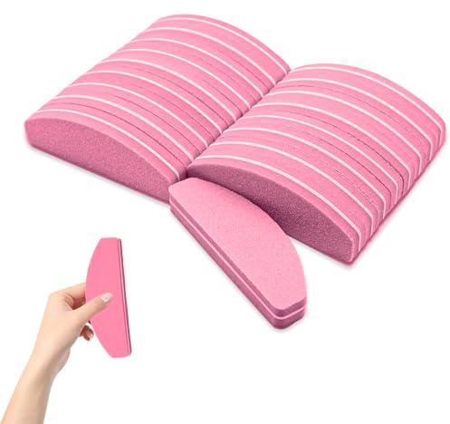 20PCS Nail Buffer Sponge Blocks,100/180 Grit for Salon Home,Half Moon(Pink) | Elastic Sponge and Coarser Grit Material,Half-Moon Fits Against the Inner Edge of the Nail,High Surface Grinding Efficiency