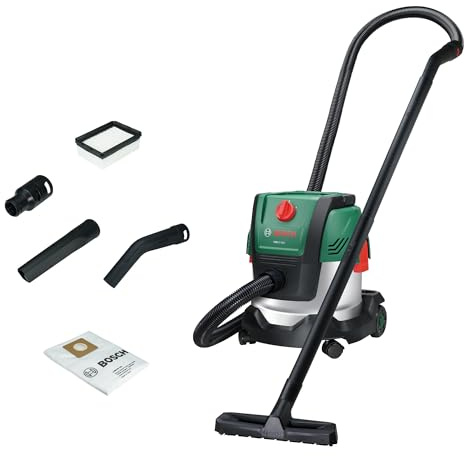 Bosch Wet And Dry Vacuum Cleaner PAS15-220 (Extension Pipes (Plastic), Suction Hose 2.2 m, Handle/Elbow, Floor and Crevice nozzles, Fleece Bag (Uni), Flat Pleated Filter, UniversalAdapter)