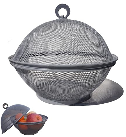 QWXOSR Obstschale mit Deckel, Obstkorb aus Metall - Netz-Obstschalen in Mehreren Farben, Langlebiger & Dekorativer Korb für Obst, Gemüse, Snacks, Küchenaufbewahrung (Grau)