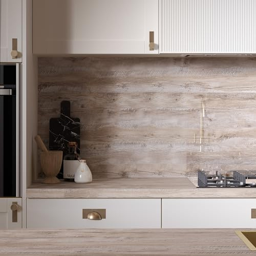 Bushboard Premium Modern Croxdale Plank Square Edge Laminate Kitchen Splashback 3000 x 600 x 8mm, Plank Effect Panel, Easy Clean Wall Protection for Kitchens
