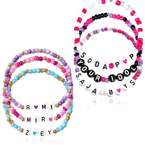 6 Pcs Braccialetto Stile K-Pop per Ragazze, Braccialetto dell’Amicizia per Bambini e Adolescenti, Ispirato a Ru-mi, Zo-ey e Mi-ra - Bracciali con Perline Elastiche, Accessorio Cosplay, Regalo per Fan