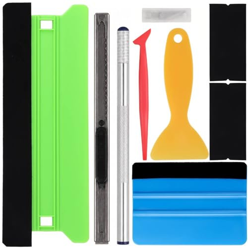 9 PCS Vinyl Wrap Tools Kit for Car Wrapping | Wallpaper Installation Kit with Felt Squeegee, Trimmer, Cutter and Orange Bubble Smoother for Window Tint, Wall Decals
