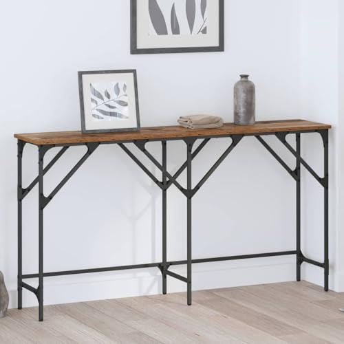 Owoxanthellate Console Table 140×29×75 cm, Old Wood Hairpin Legs, Steel Frame, Adjustable Feet for Living Room/Bedroom