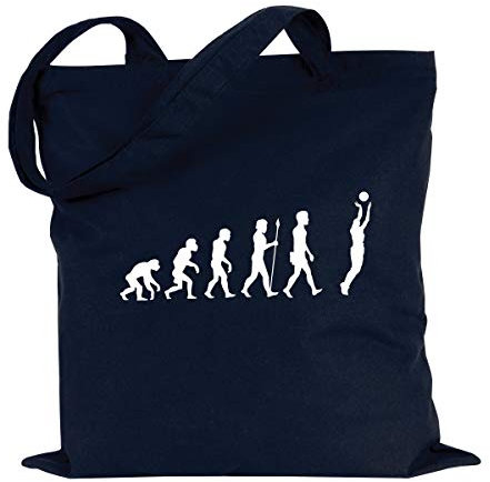 JUNIWORDS Jutebeutel - Wähle ein Motiv & Farbe - Evolution Basketball (Beutel: Marine Blau, Motiv: Weiß)
