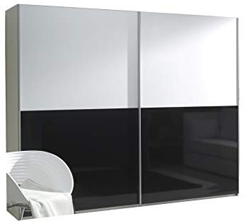 mb-moebel Kleiderschrank Schrank Garderobe Zweitürenschrank Schwebetürenschrank Schwebetüren 2-Türig Schlafzimmerschrank 244cm MAXI (MAXI 5 (Schwarz Hochglanz + Weiß Hochglanz))