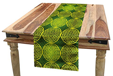 ABAKUHAUS Modern Tischläufer, Klare Blume des Lebens, Esszimmer Küche Rechteckiger Dekorativer Tischläufer, 40 x 180 cm, Jägergrün