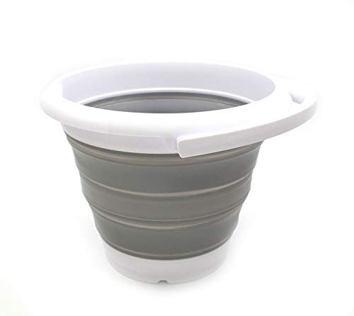 SAMMART 5L Seau en Plastique Pliable - Baignoire Ronde Pliable - Seau d'eau de pêche Portable - Pot d'eau extérieur Peu encombrant, Taille 27 cm de diamètre (Gris)