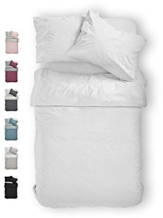 BLUE MOON Premium Mako-Satin Bettwäsche 135x200 cm Satin 100% Baumwolle Bettwäsche - Made in EU - 1x Bettbezug 135x200 cm und 1x Kopfkissenbezug 80x80 cm (Weiss, 135 x 200 + 80 x 80 cm)