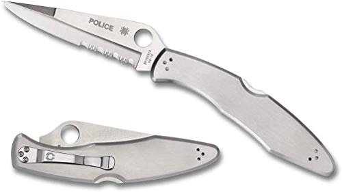 Navaja Spyderco Police 4 C07P con Hoja de Acero VG-10 Filo Mixto de 10,4 cm y empuñadura de Acero INOX de 13,5 cm para Caza, EDC. Camping, Gentleman, Supervivencia y Bushcraft