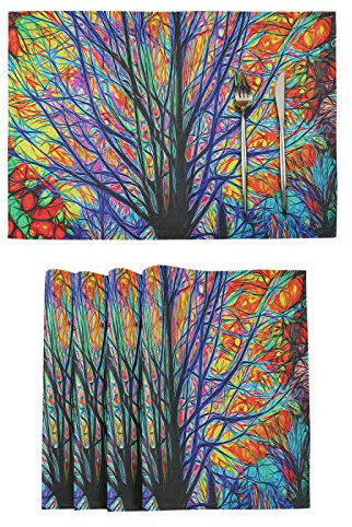 Tree of Life Placemats Tables Mats Set of 1 for Kitchen Dining Vintage Tree of Life Pattern Tribal Cultural Mandala Double Sided Tablemats Place Mats Farmhouse Tab