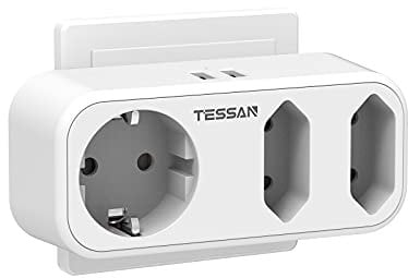 TESSAN Doppelstecker für Steckdose, Mehrfachsteckdose mit USB C, 3600W Mehrfachstecker für Steckdose, Steckdosenadapter 3fach, USB Mehrfachstecker passend für Büro, Mehrfachsteckdose ohne Kabel Weiß