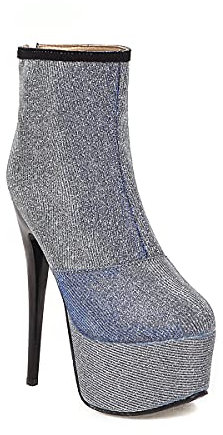 T66-12 - Stivale a spillo con cerniera e tacco alto da 16 cm, con cavolo da 5,5 cm, Blu 2., 39 EU