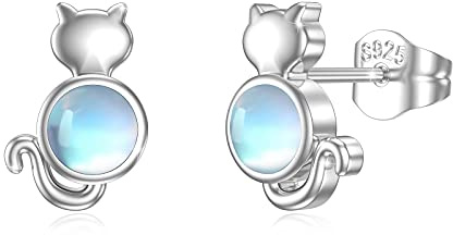 Mondstein Ohrringe, Herz Mondstein/Igel/Einhorn/Mond Stern/Pinguin/Ananas/Ohrstecker 925 Sterling Silber Regenbogen Mondstein Ohrstecker Hypoallergene Ohrringe für Damen Kinder
